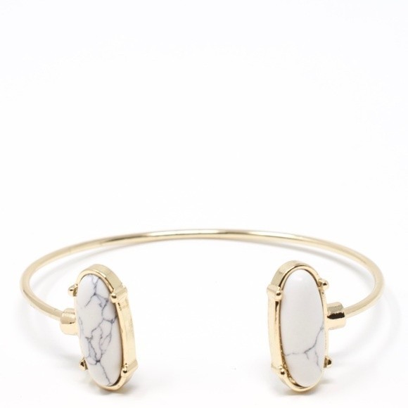 Jewelry - Copper Open Cuff Bangle Oval Faux Marble Stone